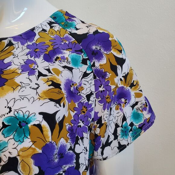 Vintage 80s Impressions Purple Floral Blouse - Picture 4 of 6